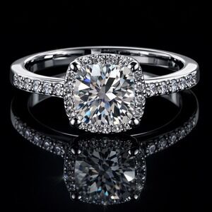 Halo CZ Engagement Ring Cushion Brilliant Pavé Band Polished Silver Tone Sz 7.25